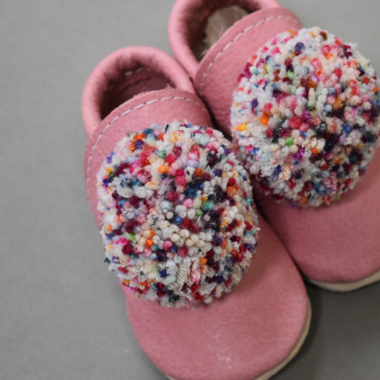 Leather Pompom Shoes - pink taffy