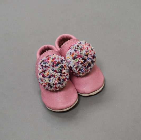 Leather Pompom Shoes - pink taffy