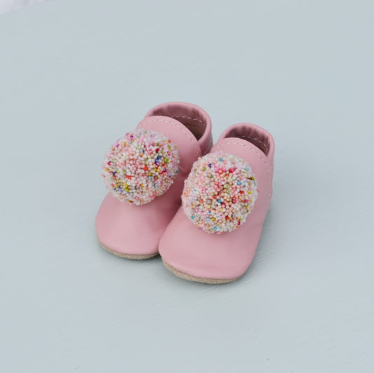 Leather Pompom Shoes - pink
